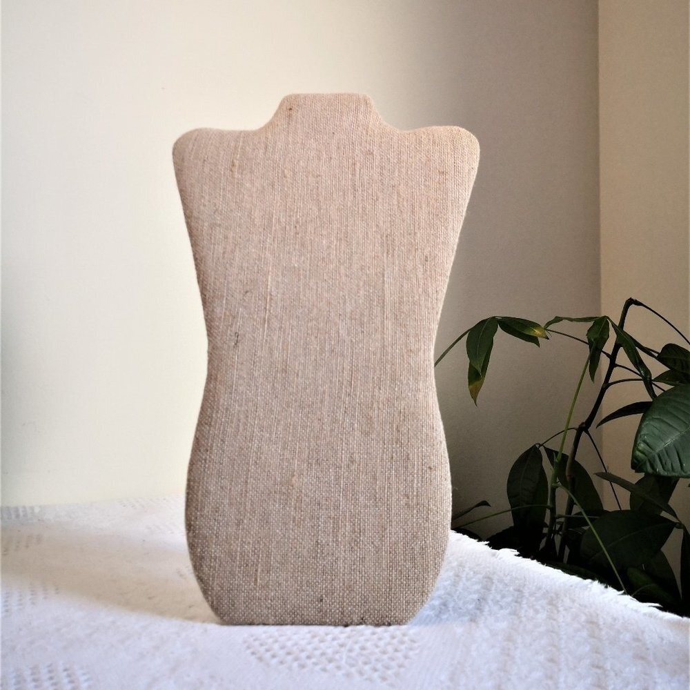 Deluxe Burlap‎ Linen Cover MDF Wood Necklace Display (Set of 2)